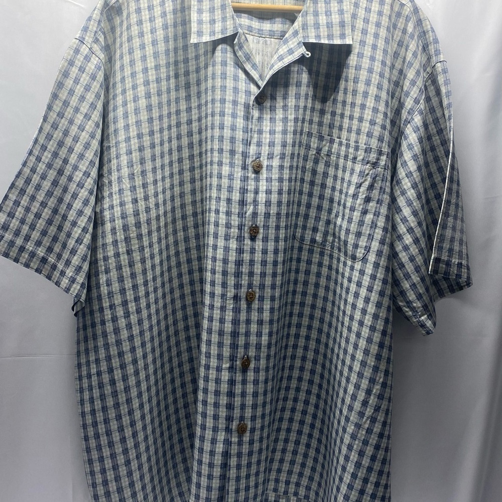 Tommy Bahama Men’s 100% Silk Shirt XXL Gray Plaid Side Slits - Picture 11 of 13
